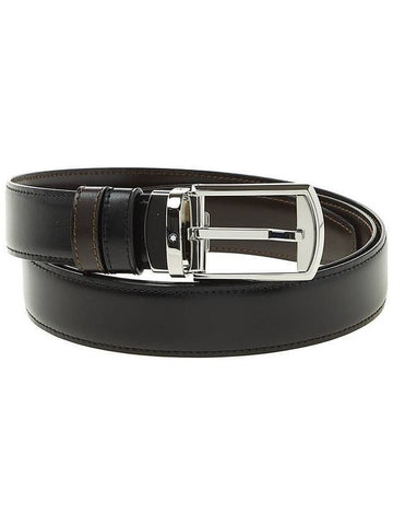 Men's Palladium Coated Pin Buckle Classic Reversible Belt Black - MONTBLANC - BALAAN 1