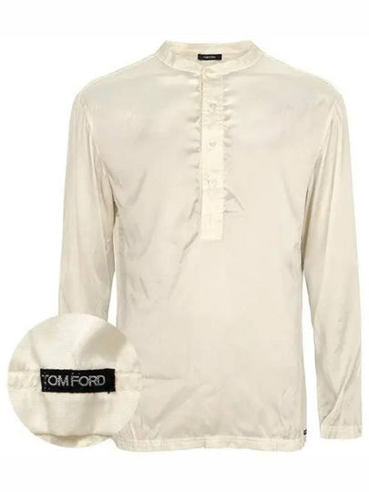 Henley Silk-Blend Long Sleeve T-Shirt White - TOM FORD - BALAAN 2