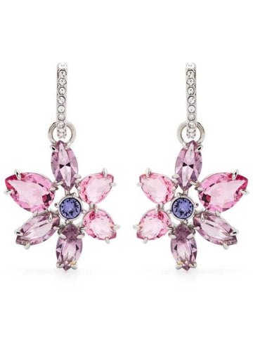 Gema Flower Drop Earrings Pink Silver - SWAROVSKI - BALAAN 1