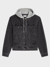 Logo Hoodie Trucker Denim Jacket Charcoal Wash - CELINE - BALAAN 3