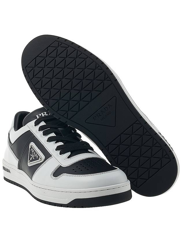 Men's Downtown Triangle Logo Leather Low Top Sneakers Black White - PRADA - BALAAN 6