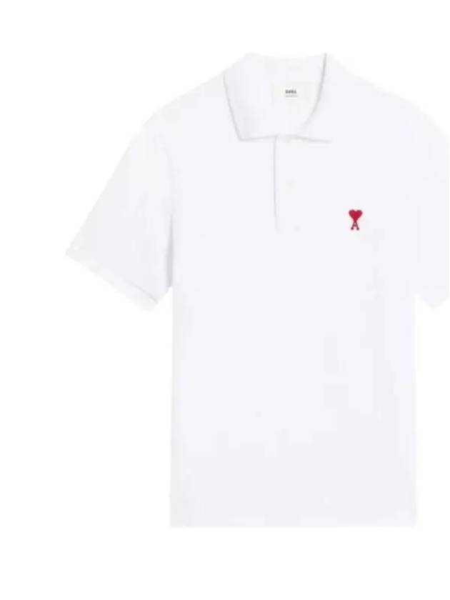 Heart Logo Polo Shirt White - AMI - BALAAN 4