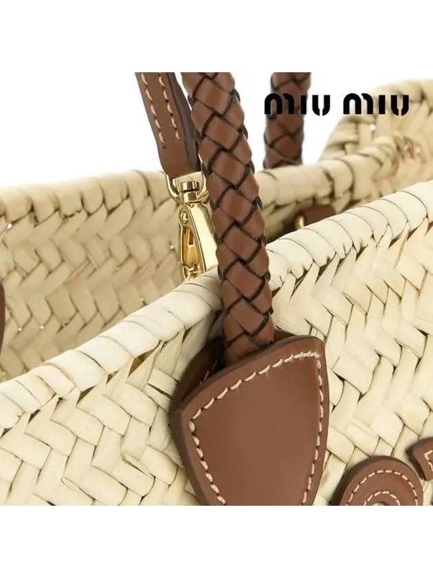 Logo Patch Raffia Small Tote Bag Natural - MIU MIU - BALAAN 8