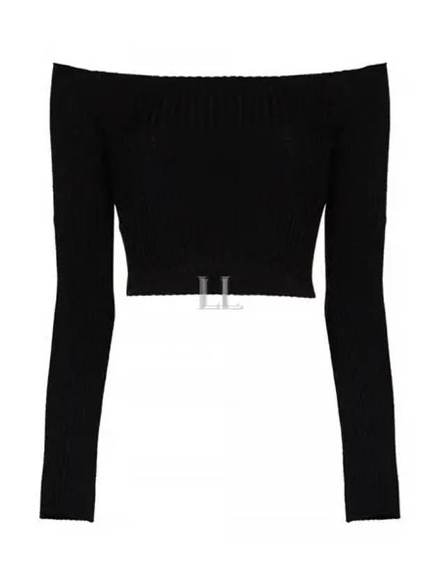 Women's Off Shoulder Crop Long Sleeve Knit Top Black - CHLOE - BALAAN 2