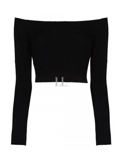 Women's Off Shoulder Crop Long Sleeve Knit Top Black - CHLOE - BALAAN 2