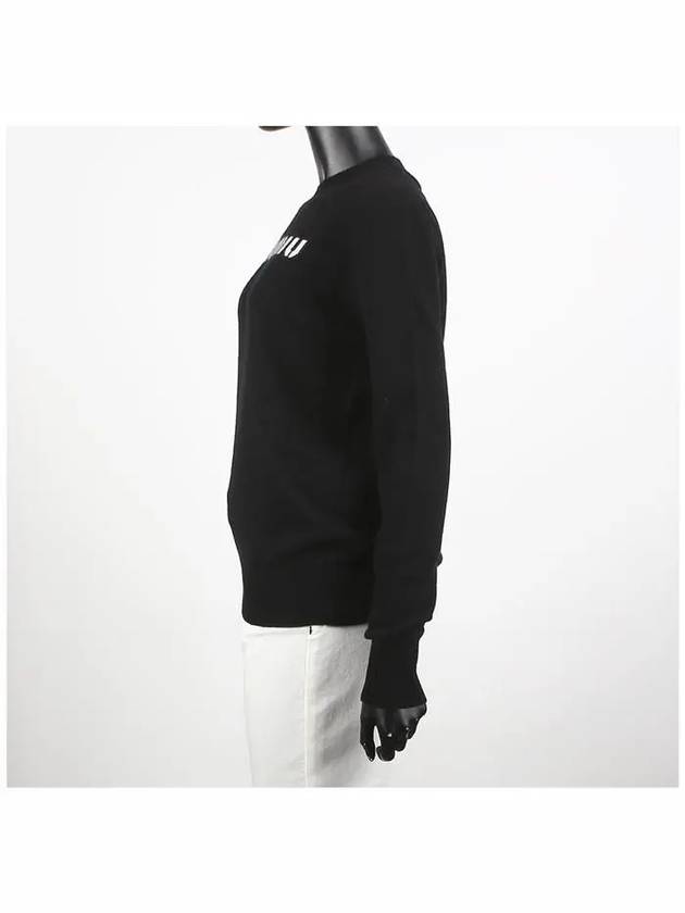 Intarsia Logo Wool Cashmere Knit Top Black - MIU MIU - BALAAN 4