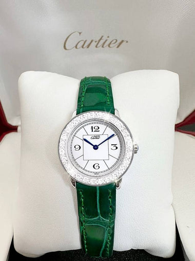 Ronde Big Diamond White Arabian Dial Women s Leather Watch - CARTIER - BALAAN 1