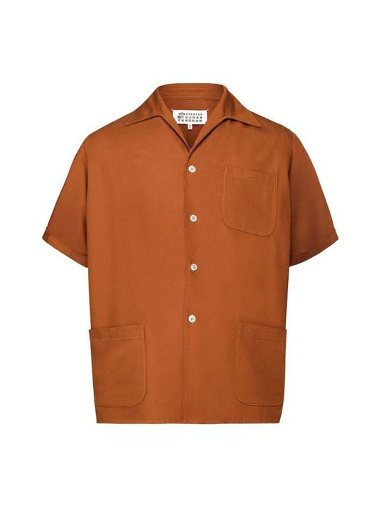 Back Stitch Pocket Viscose Short Sleeve Shirt Brown - MAISON MARGIELA - BALAAN 2