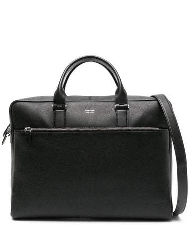 Logo Stamped Leather Brief Case Black - TOM FORD - BALAAN 1