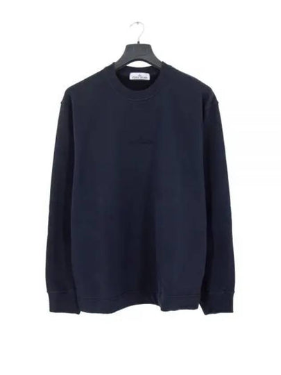 Crew Neck  Brushed Cotton Fleece Sweatshirt Navy - STONE ISLAND - BALAAN 2