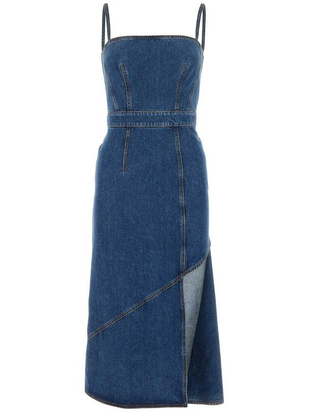 Slit Detail Denim Midi Dress Blue - ALEXANDER MCQUEEN - BALAAN 1