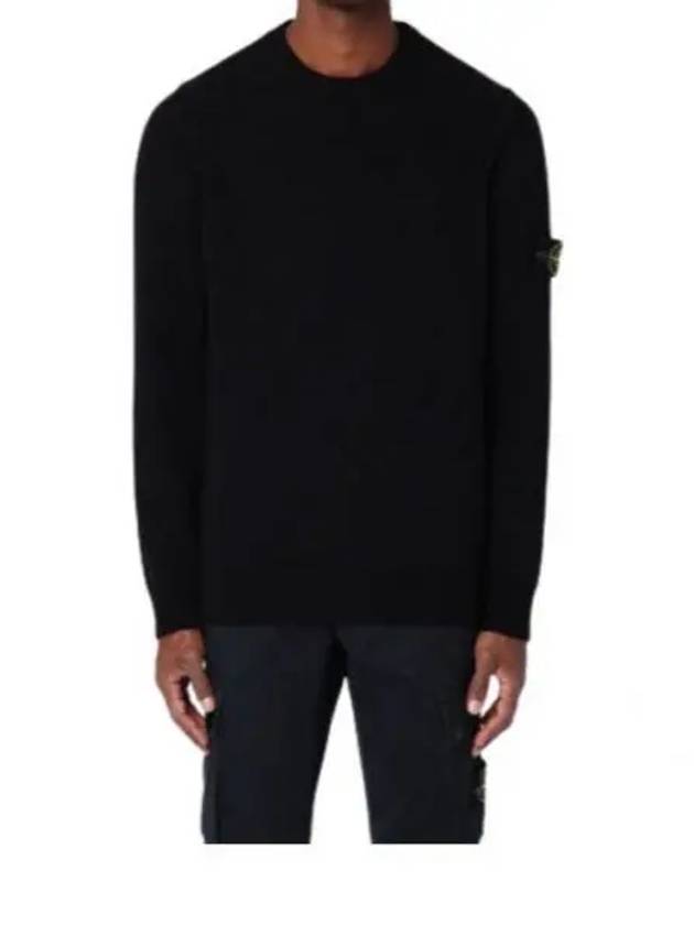 Logo Patch Lambswool Crewneck Knit Top Black - STONE ISLAND - BALAAN 2