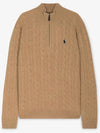 Logo Half Zip Up Cable Wool Knit Top Camel - POLO RALPH LAUREN - BALAAN 3