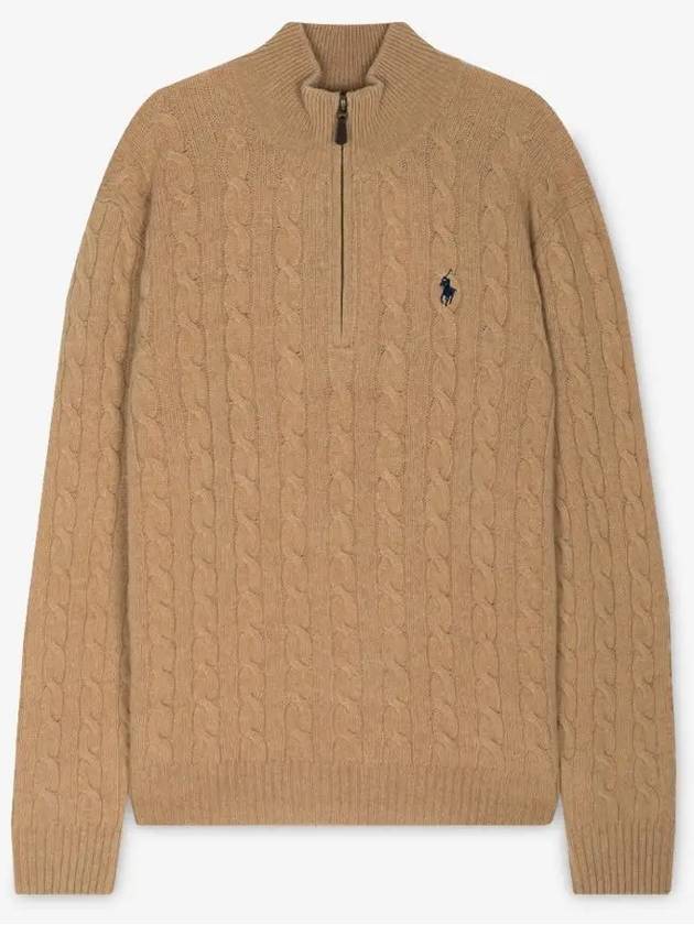 Logo Half Zip Up Cable Wool Knit Top Camel - POLO RALPH LAUREN - BALAAN 3