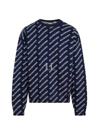 Allover Logo Crew Sweatshirt Navy - BALENCIAGA - BALAAN 2