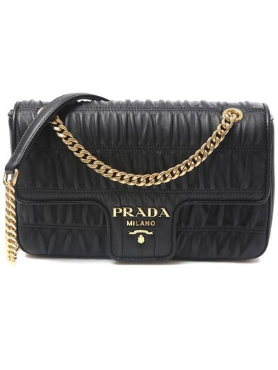 Goffre Leather Chain Shoulder Bag Black - PRADA - BALAAN 2