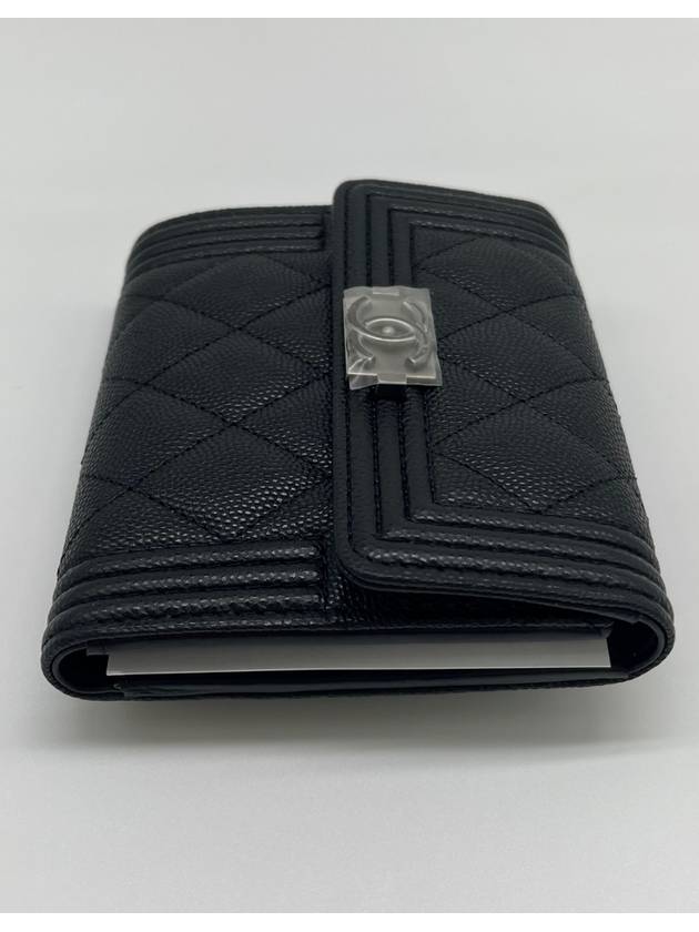 Boy  Small Flap Wallet Caviar Leather & Ruthenium Black - CHANEL - BALAAN 4