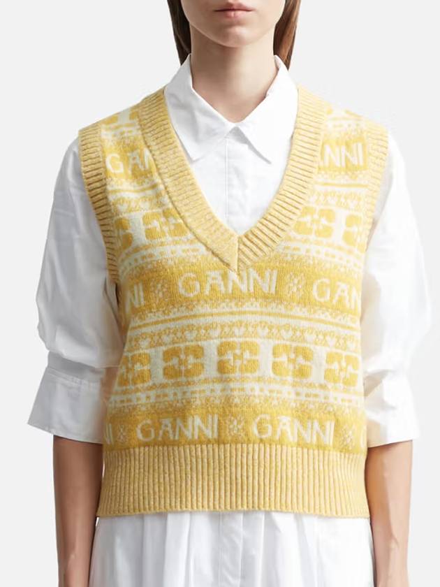 Logo Wool Mix Knit Vest Yellow - GANNI - BALAAN 2