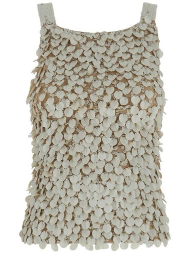 Beige Sleeveless Rhinestoned Top In Tech Fabric Stretch Woman - P.A.R.O.S.H. - BALAAN 1