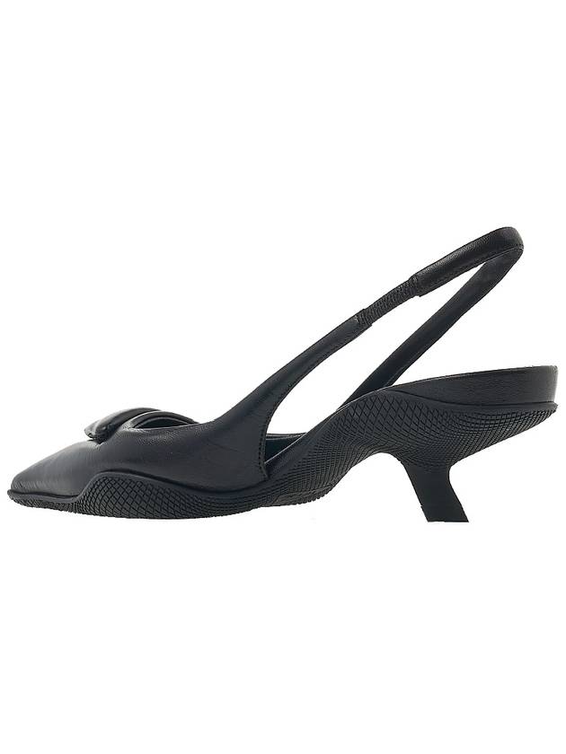 Women's Logo Leather Slingback Heel Black - PRADA - BALAAN.