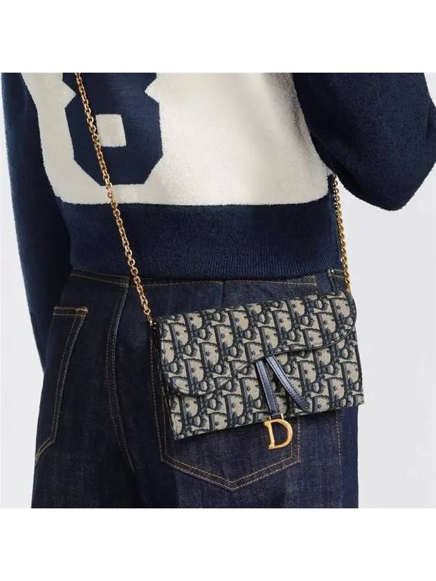 Oblique Saddle Chain Cross Long Wallet Blue - DIOR - BALAAN 9