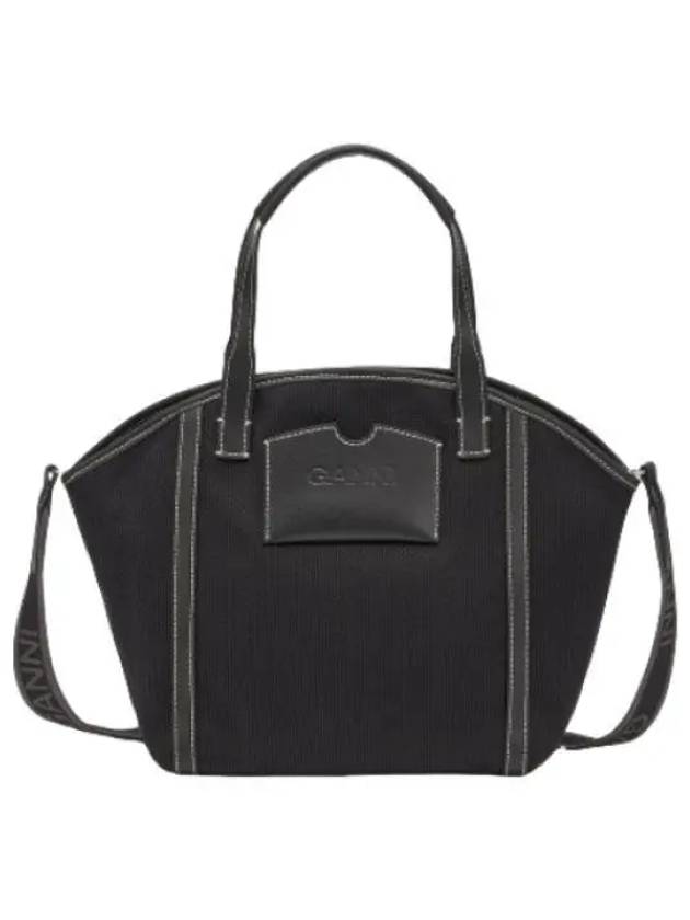 Logo Strap Canvas Tote Bag Black Handbag - GANNI - BALAAN 1