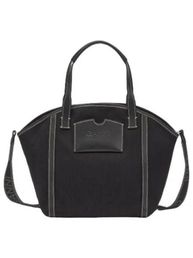 Logo Strap Canvas Tote Bag Black - GANNI - BALAAN 1