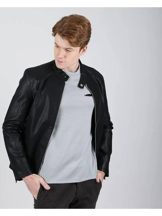 Men's zipper point black eco-leather zip-up leather jumper LJP120 - IKALOOOK - BALAAN 3