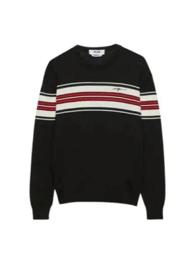 Chest Stripe Knit Top Black - MSGM - BALAAN 2