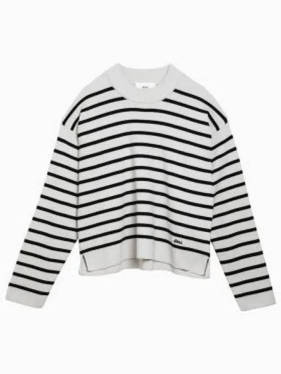 Embroidery Logo Sailor Crew Neck Striped Knit Top Black Chalk - AMI - BALAAN 2