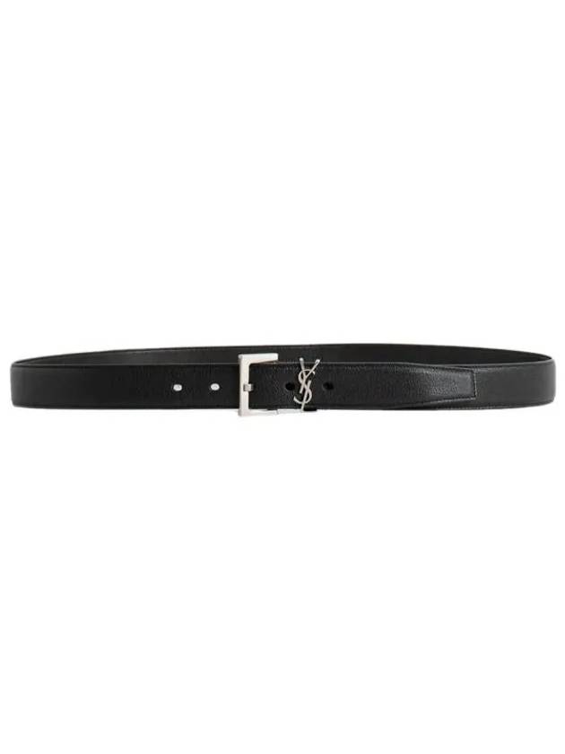 Silver Hardware Monogram Buckle Leather Belt Black - SAINT LAURENT - BALAAN 7