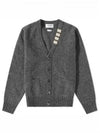 Reverse Jersey Stitch Donegal 4-Bar V-Neck Cardigan Grey - THOM BROWNE - BALAAN 2