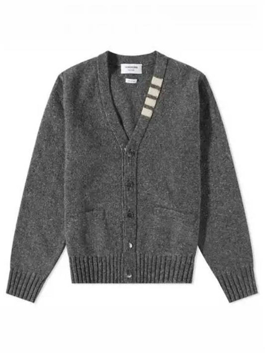 Reverse Jersey Stitch Donegal 4-Bar V-Neck Cardigan Grey - THOM BROWNE - BALAAN 2