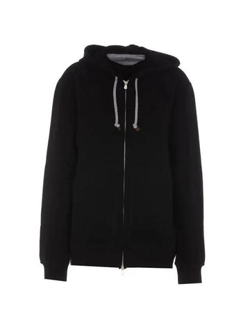 Cotton Hooded Jacket Black - BRUNELLO CUCINELLI - BALAAN 1