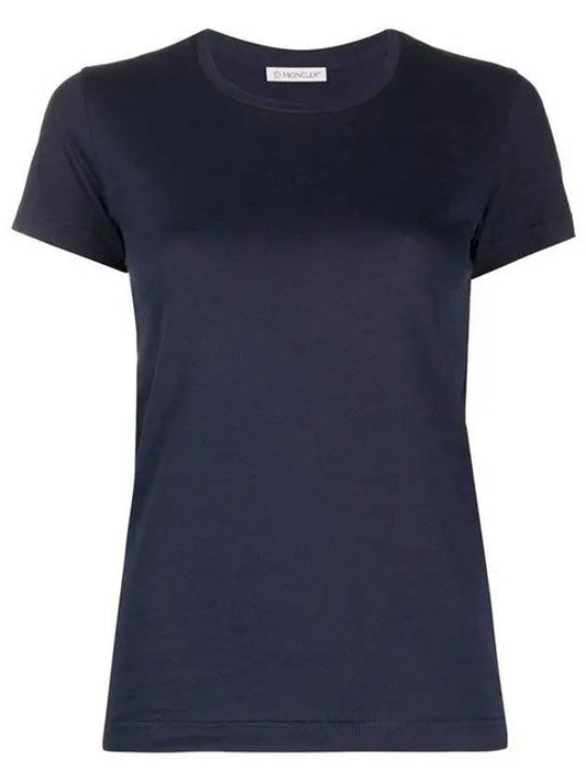 Women's Cotton Logo Patch Short Sleeve T-Shirt Navy - MONCLER - BALAAN.