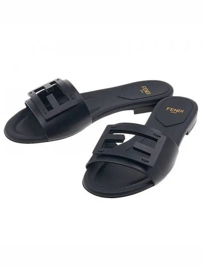 Baguette FF Logo Leather Slippers Black - FENDI - BALAAN 2