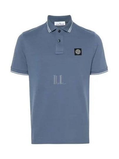 Stretch Cotton Pique Short Sleeve Polo Shirt Light Blue - STONE ISLAND - BALAAN 2