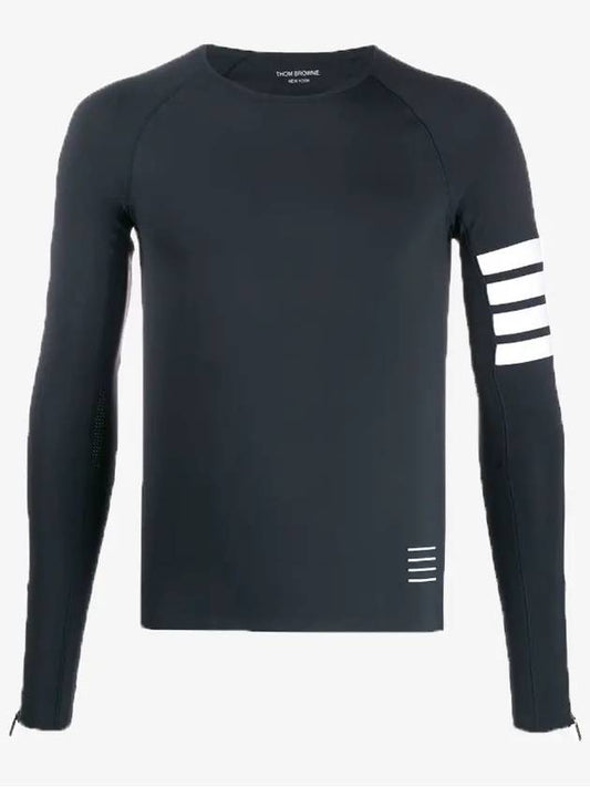 4 Bar Nylon Stretch Long Sleeve T Shirt Navy - THOM BROWNE - BALAAN 2