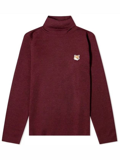 Women Fox Head Patch Wool Turtleneck Dark Red - MAISON KITSUNE - BALAAN 2