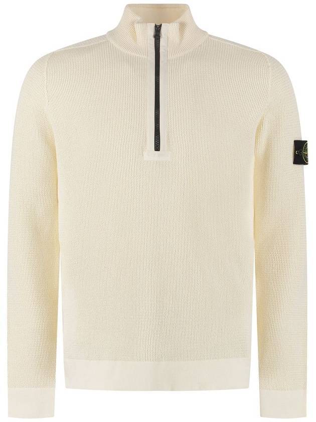 Wappen Patch Half Zip Up Knit Top Ivory - STONE ISLAND - BALAAN 1