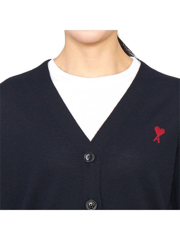 Small Heart Logo Merino Wool Cardigan Night Blue - AMI - BALAAN 6