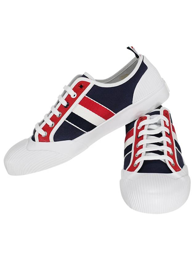 Diagonal Striped Canvas Low-Top Sneakers Navy White - THOM BROWNE - BALAAN 3