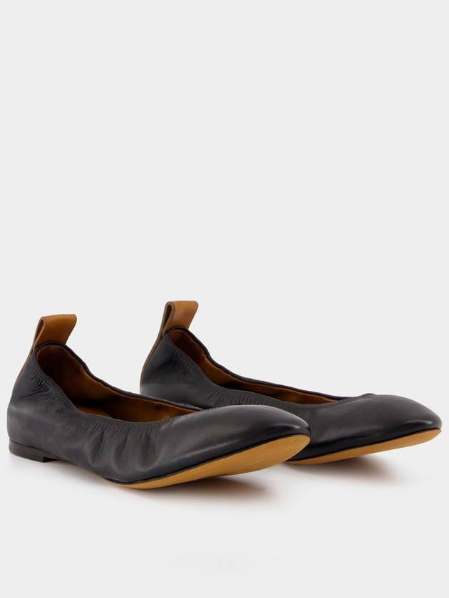 Embossed Logo Ballerina Leather Flat Black - LANVIN - BALAAN 3