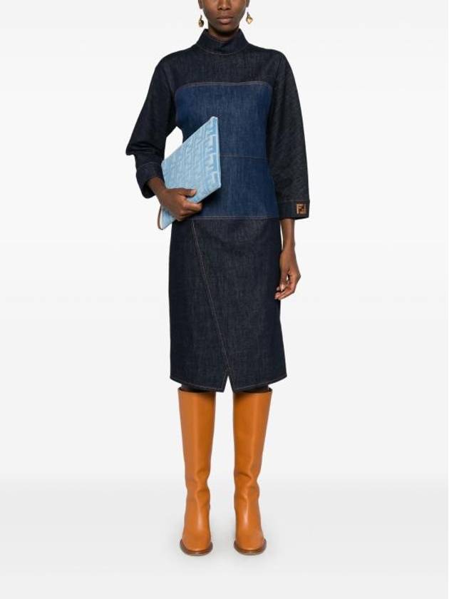 Two Tone Denim Midi Dress Blue - FENDI - BALAAN 3