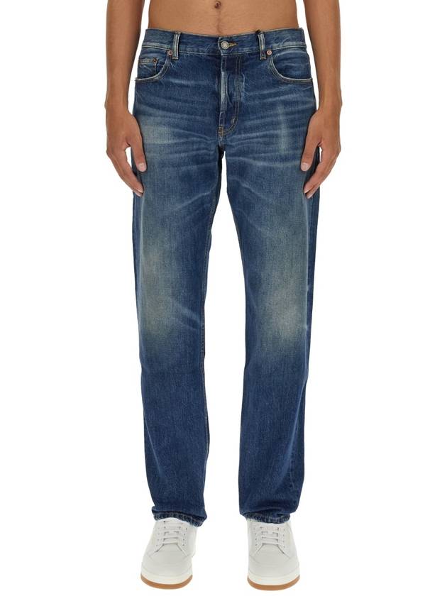 Logo Patch Back Straight Jeans Beach Blue - SAINT LAURENT - BALAAN 2