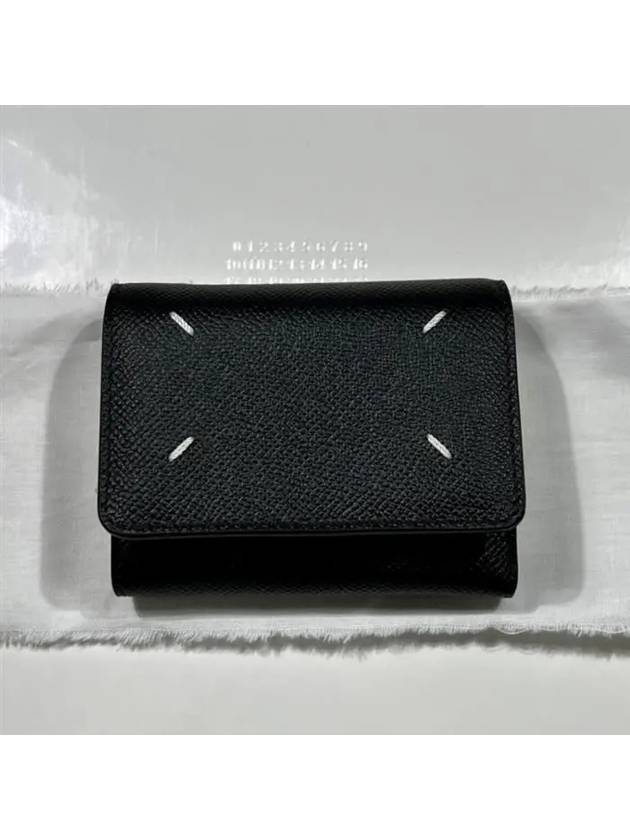 Stitch Leather Tri-Fold Half Wallet Black - MAISON MARGIELA - BALAAN 4