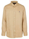 Embroidered Logo Linen Long Sleeve Shirt Brown - POLO RALPH LAUREN - BALAAN 2