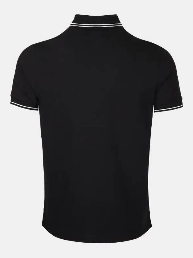 Stretch Cotton Pique Short Sleeve Polo Shirt Black - STONE ISLAND - BALAAN 3