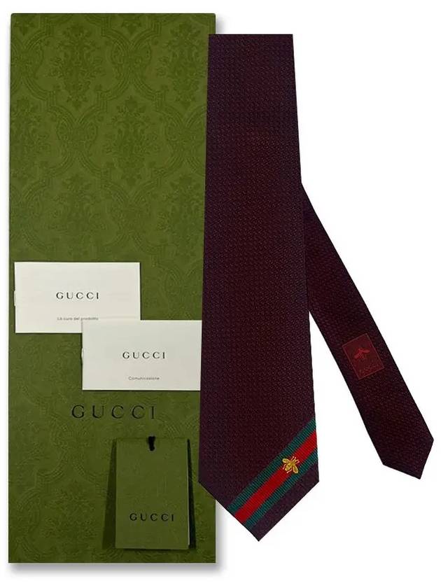 Web Bee Detail Silk Tie Dark Red - GUCCI - BALAAN 11