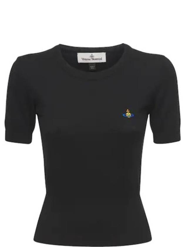 Women's ORB Embroidered Logo Wool Short Sleeve Knit Top Black - VIVIENNE WESTWOOD - BALAAN 2